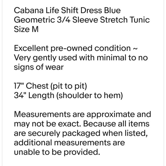 Cabana Life Geometric 3/4 Sleeve Stretch Shift Dress Size M - Picture 3 of 8